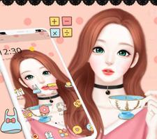 Cartoon Beautiful Girl Lovely Theme الملصق