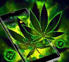 Green Flaming Leaf Weed Theme الملصق