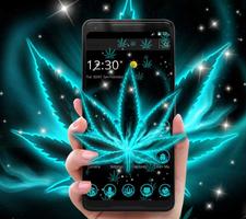 Poster Blue Neon Sparkling Weed Theme