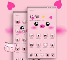 Pink Cartoon Piggy Kawaii Theme syot layar 1