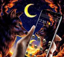 Gold Moon Sunset Wolf Theme الملصق