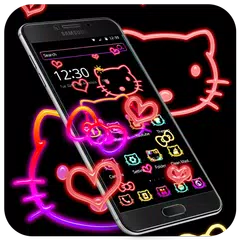 Kitty cat cute cartoon neon theme APK download