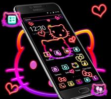 Kitty cat cute cartoon neon theme โปสเตอร์