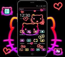 Kitty cat cute cartoon neon theme screenshot 1