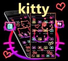 Kitty cat cute cartoon neon theme capture d'écran 3