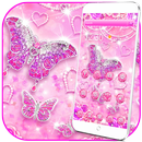 APK Tema Glitter Diamond Pink Butterfly