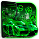 Neon Green Flame Car Theme aplikacja