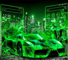 Neon Green Flame Car Theme ภาพหน้าจอ 1