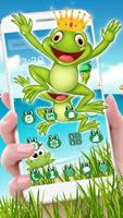 Kawaii Big Eyes Green Cartoon Frog Theme Affiche
