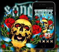 Red Rose Blossom Skull Theme Affiche