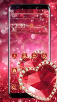Red Glitter Diamond Heart Launcher Theme Affiche