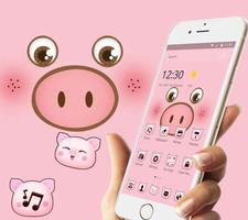 Pink Cartoon Cute Pig Face Theme syot layar 1