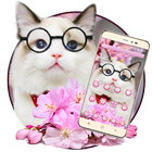 Pink cherry blossom cute cat theme آئیکن