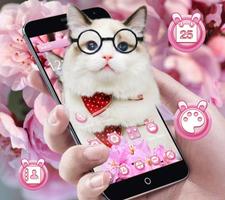 분홍색 벚꽃 귀여운 고양이 테마 스크린샷 1