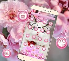 Pink cherry blossom cute cat theme اسکرین شاٹ 2