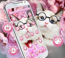 برنامه‌نما Pink cherry blossom cute cat theme عکس از صفحه