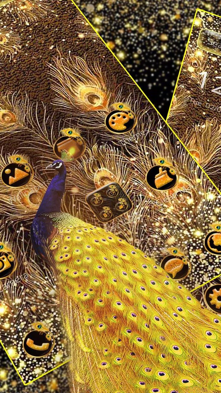 Glitter Gold Peacock Feather Theme APK voor Android Download
