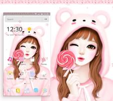 Pink Lovely Girl Sweet Bear Theme پوسٹر