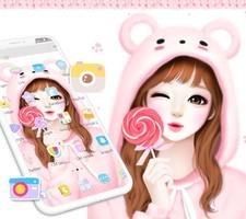 Pink Lovely Girl Sweet Bear Theme capture d'écran 3