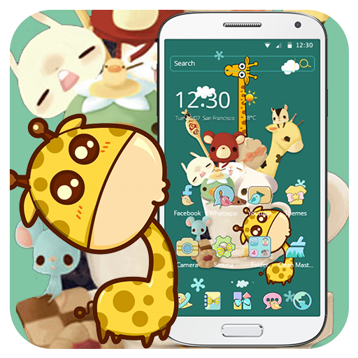 Tema di icona carino verde giraffa cartone animato