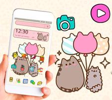 Cute Brown Cartoon Cat Theme 🎈 poster
