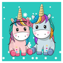 linda pareja de dibujos animados tema unicornio APK