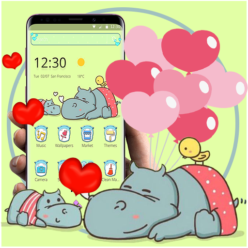 Cute Cartoon Baby Hippo Love Theme