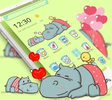Cute Cartoon Baby Hippo Love Theme Affiche