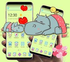 Cute Cartoon Baby Hippo Love Theme capture d'écran 1