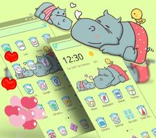 Cute Cartoon Baby Hippo Love Theme capture d'écran 2