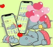 Cute Cartoon Baby Hippo Love Theme capture d'écran 3