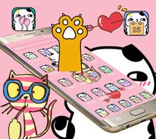 Pink cartoon cat cute icon theme स्क्रीनशॉट 2