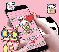 Pink cartoon cat cute icon theme स्क्रीनशॉट 3