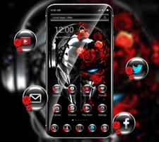 Red Rose Metal Skull Theme Affiche