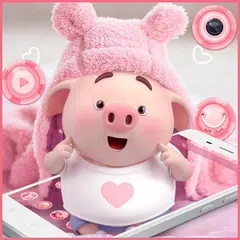 Cute Pink Cartoon Piggy Theme APK Herunterladen