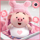 Cute Pink Cartoon Piggy Theme icono