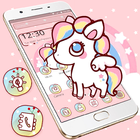 Cute Pink Cartoon Unicorn Shiny Launcher Theme 🦄 icono