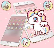 Cute Pink Cartoon Unicorn Shiny Launcher Theme 🦄 ภาพหน้าจอ 1