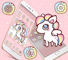 Cute Pink Cartoon Unicorn Shiny Launcher Theme 🦄 imagem de tela 3
