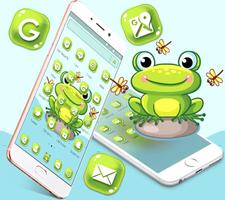 Cute Lovely Green Frog Cartoon Launcher Theme 🐸 पोस्टर