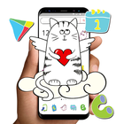 Cute Sketch Cartoon Cat Theme आइकन