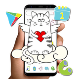 Cute Sketch Cartoon Cat Theme icon