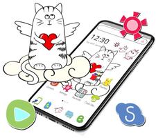 Cute Sketch Cartoon Cat Theme plakat