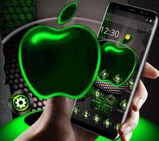 Green Neon Tech Apple Dark Theme Affiche