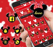 Red cute bow cartoon mouse theme پوسٹر
