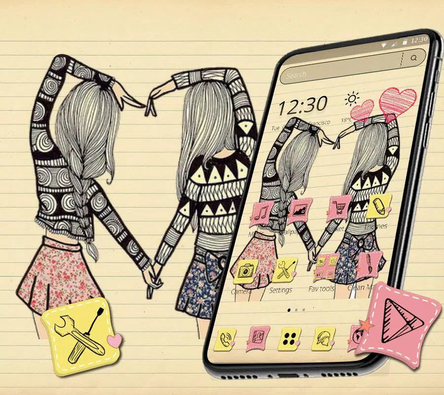 Cute Cartoon Girl Sketch Theme👭 APK for Android Download