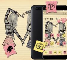 Cute Cartoon Girl Sketch Theme👭 captura de pantalla 1