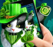 Lucky Clover Green Cap Cat Theme 🍀 poster