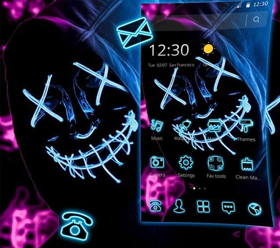 Blue Purple Neon Led Mask Anonymous Theme For Android Apk Download