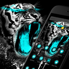 thème rugissement tigre néon bleu icône